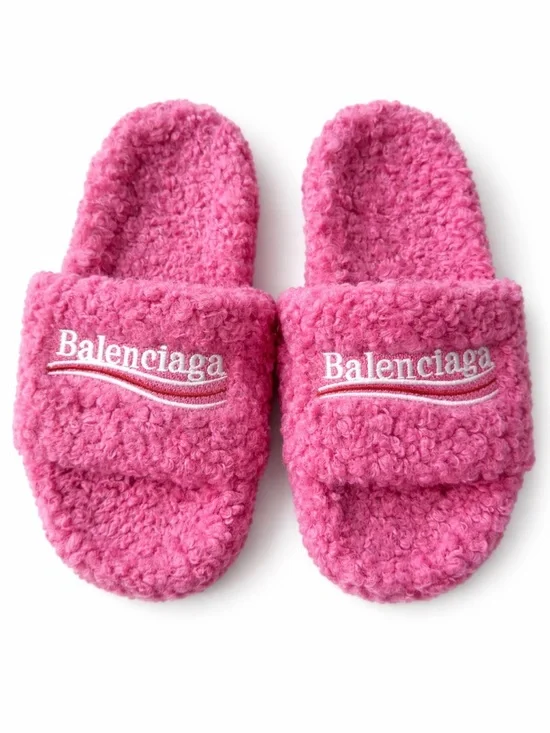 Balenciaga Pink Fuzzy cozy Slide Slippers - Picture 1 of 5